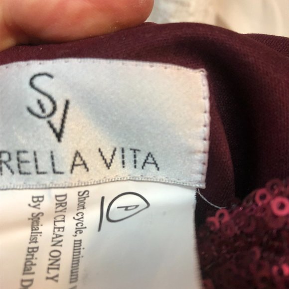 New Burgundy Sequin Sorella Vita Bridesmaid Dress, Formal Maroon Maxi Sz 10 $599 - Picture 6 of 8
